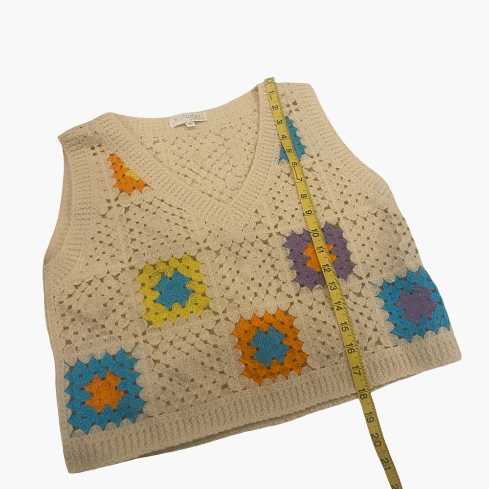 Rebellion V-Neck Crochet Sweater Vest - Cream with Colorful Accents - Picture 10 of 10